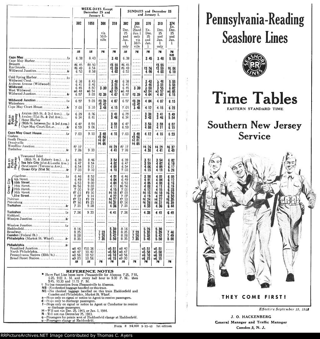 PRSL Time Tables: Southern New Jersey, Side A, Frame #3 of 3, 1943